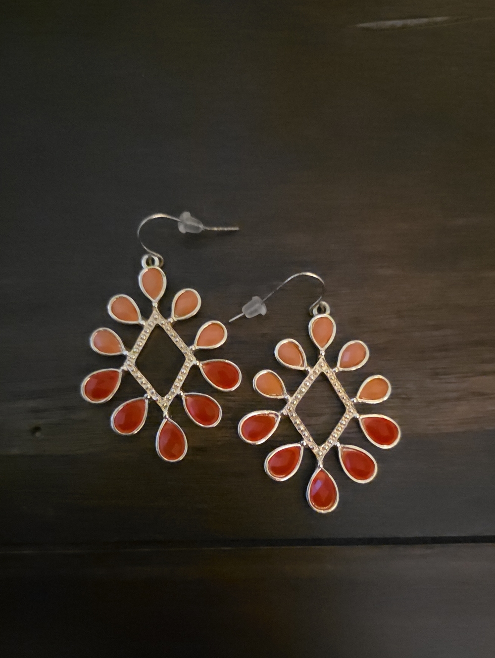Coral and Orange Teardrop Dangle Earrings with Gold-Tone Setting